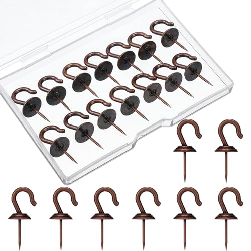 Image of Hotop 60 Pieces Push Pin Wall Hooks Metal Thumb Tack Hangers Iron Alloy Nail Decorative Picture Hooks for 20 Lbs Home Office School Party Supply (Red Bronze)