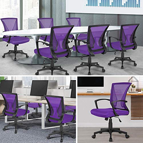 Yaheetech Bürostuhl Ergonomisch mit Netzbespannung Atmungsaktiv, Lila – Ansicht 4