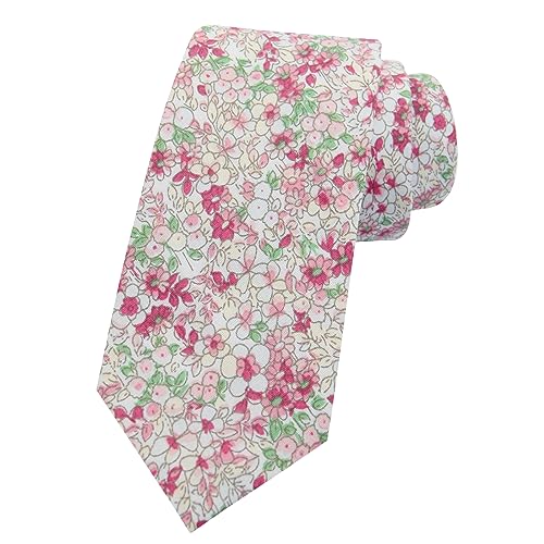 Image of Mantieqingway Men Skinny Tie Cotton Floral Necktie for Wedding Groomsmen Tie