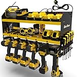 Toolganize Power Tool Organiser, Storage Rack with Power Strip Charging Station, Heavy-Duty for Workshop & Garage Tools - 6 Slot, Yellow.