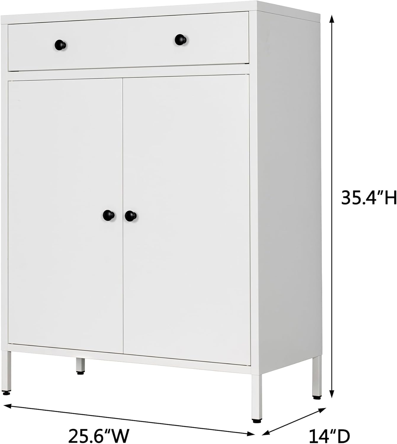 CMY Metal Storage Cabinet with Drawer and Doors, 14" D x 26" W x 35" H Accent Sideboard Buffet Cabinet with Adjustable Shelf and Leg Levelers for Kitchen, Home, Office, Living Room-White