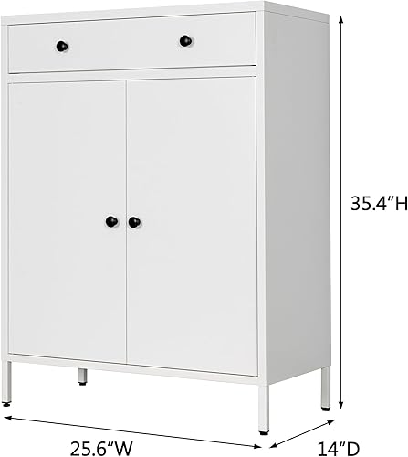 Miniatura 10 de CMY Aparador de buffet, gabinete de almacenamiento de metal con cajón y puertas, gabinete de oficina en casa con estante ajustable y niveladores de