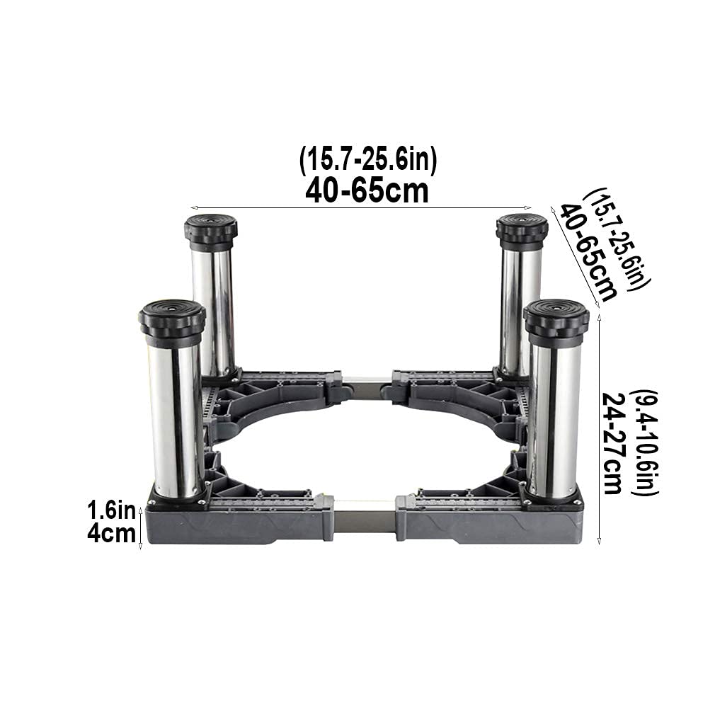 Base ajustable para lavadora, base universal para dormitorio, soporte para nevera, longitud y ancho ajustable de 40 a 65 cm, base de lavadora con bandejas de nevera de 4/8/12 pies, altura de soporte