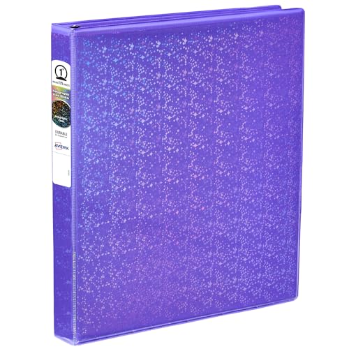 Avery Luxe Collection Durable Holographic 3 Ring Binder Customizable View Cover 1 Inch Round Rings 1 Holographic Violet Binder (03226)