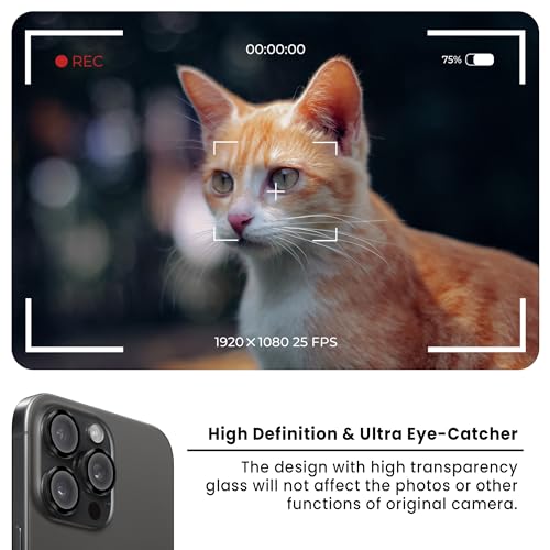 Image of ArmourPro Premium Camera Lens Protector Tempered Glass Compatible For iPhone 15 Pro max and iPhone 15 Pro Tough HD Individual Aluminum Alloy Lens Ring Cover, Scratch Resistant | Titanium Black