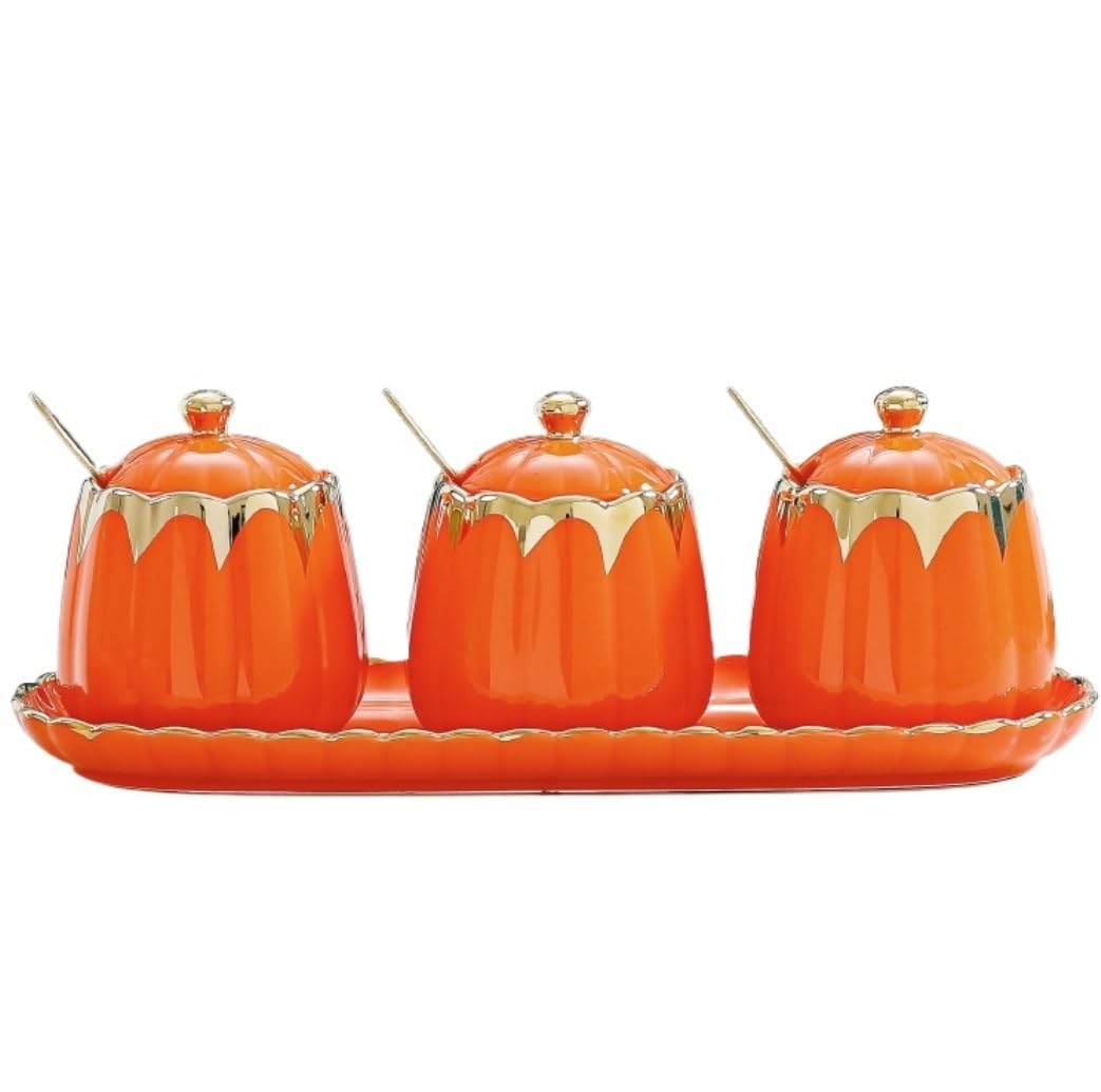 BCJMKDX Fermenter. Ceramic Spice Jars Set Kitchen Seasoning Pot Set Salt Pot Sugar Pot Combination Seasoning Box Jars(Orange)