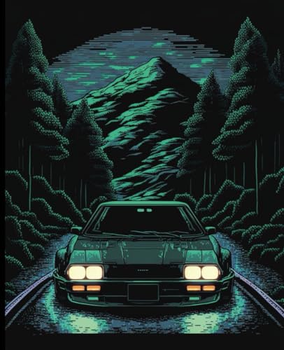 Notebook Night Car Pixels Illustration | composition notebook wide ruled 7.5 x 9.25 120 pages including one page calendar for 2023 2024