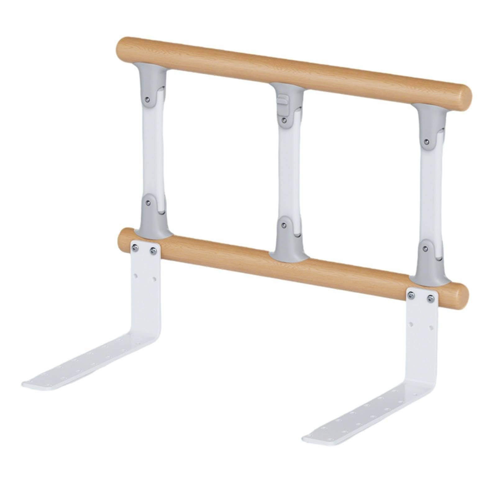 Protector Lateral Plegable sin Instalación Barandal Ajustable Agarre Firme para Ancianos, Pacientes, Barandilla De Cama De Madera Maciza De Tres Postes