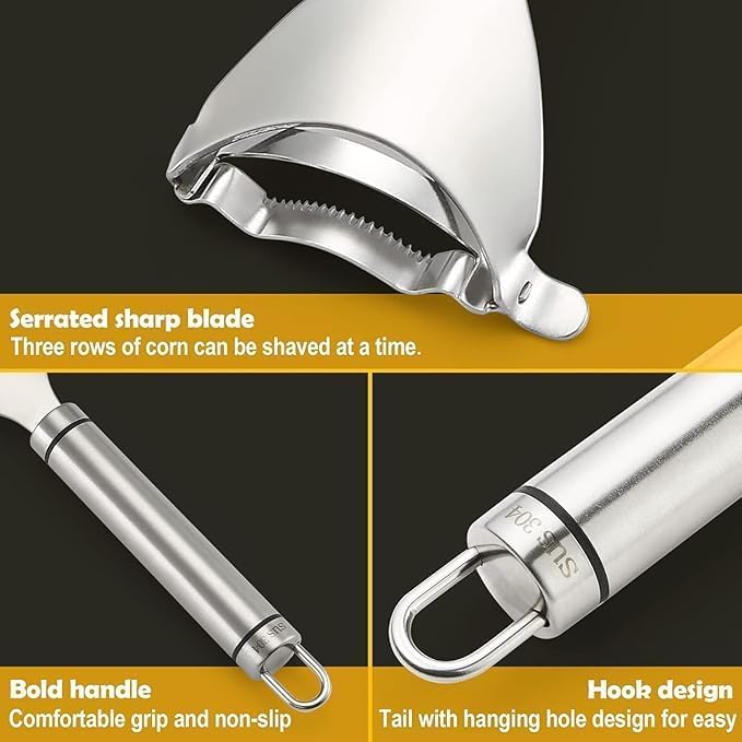 Image of Stainless Steel Corn Peeler Tool | Corn Cob Stripper & Kernel Remover | Sharp Blade, Ergonomic Grip | Easy Clean Sweet Corn Cutter Kitchen Gadget (2)