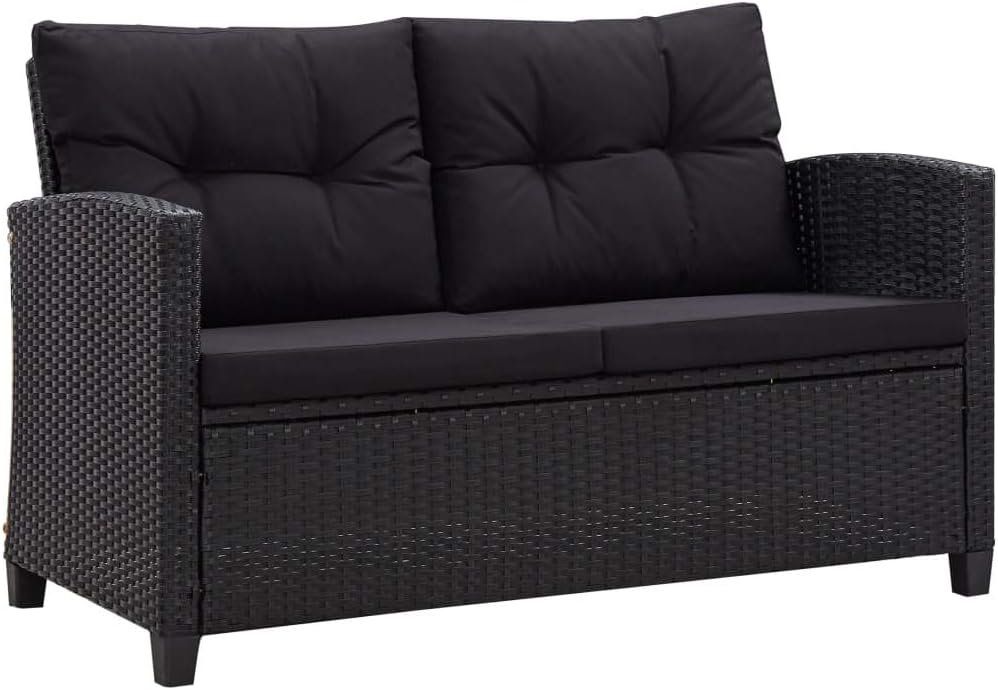 Tidyard Outdoor Garden Sofa 2 Seater Polyrattan with Cushions Black