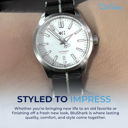 Image of BluShark - Original Collection Military-Style Waterproof Watch Strap, Fits All Timepiece Brands, Durable Nylon Wristwatch Accessories with Stainless Steel Buckle - 18mm, 20mm, 22mm & 24mm Watch Bands