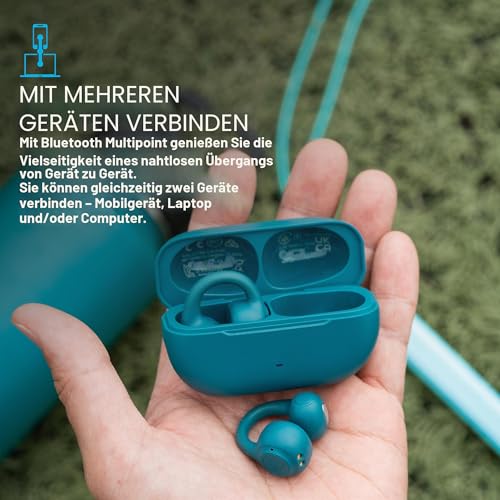 JLab Flex Open Ear Kopfhörer - Bluetooth Headphones Multipoint, Blaugrün – Ansicht 5