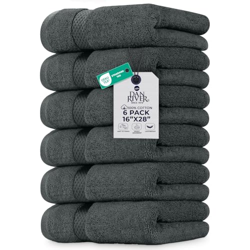 Image of DAN RIVER 6-Pack Premium Hand Towels (16x28 Inches) - 100% Cotton, Ultra Soft, Lightweight, Highly Absorbent Towels for Bathroom, Spa, Gym, Salon, Hotel, and Travel - Gray
