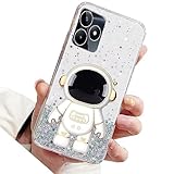 Rnrieyta Miagon Astronaut Ständer Hülle Glitzer für Oppo Realme C53,Cute Mädchen Dünn Crystal Schutzhülle Bling Transparent Case Bumper mit Weltraumfahrer Halter Kickständer,Durchsichtig