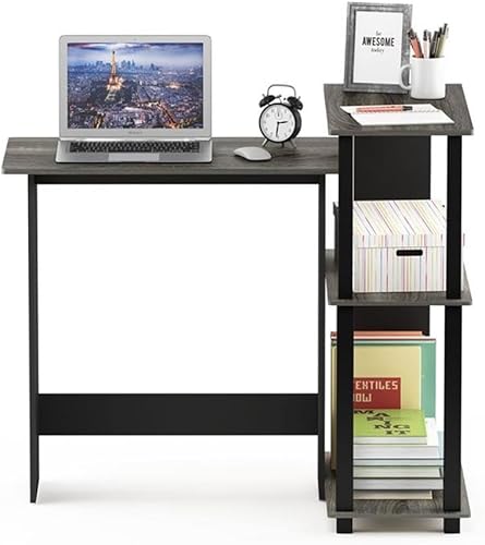 Miniatura 6 de Furinno Abbott - Escritorio esquinero para computadora con estantería, roble francés gris/negro Roble francés gris/negro.,Americano/Cromo,Espresso /