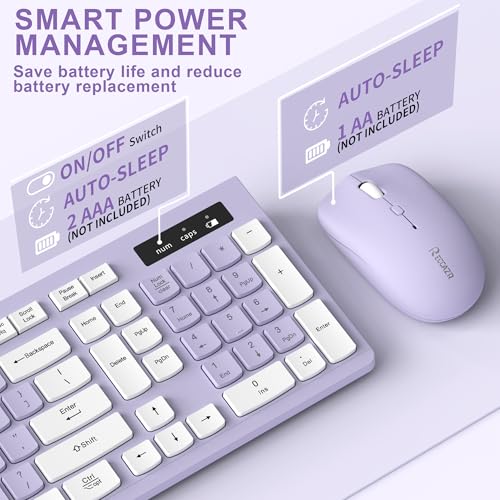Wireless Keyboard and Mouse Combo, Full-Sized Wireless Keyboard and Adjustable DPI Mouse, 2.4GHz USB Receiver, Silent Keyboard and Mouse for PC, Windows, MAC, Desktop, Laptop(Purple) - Image 6