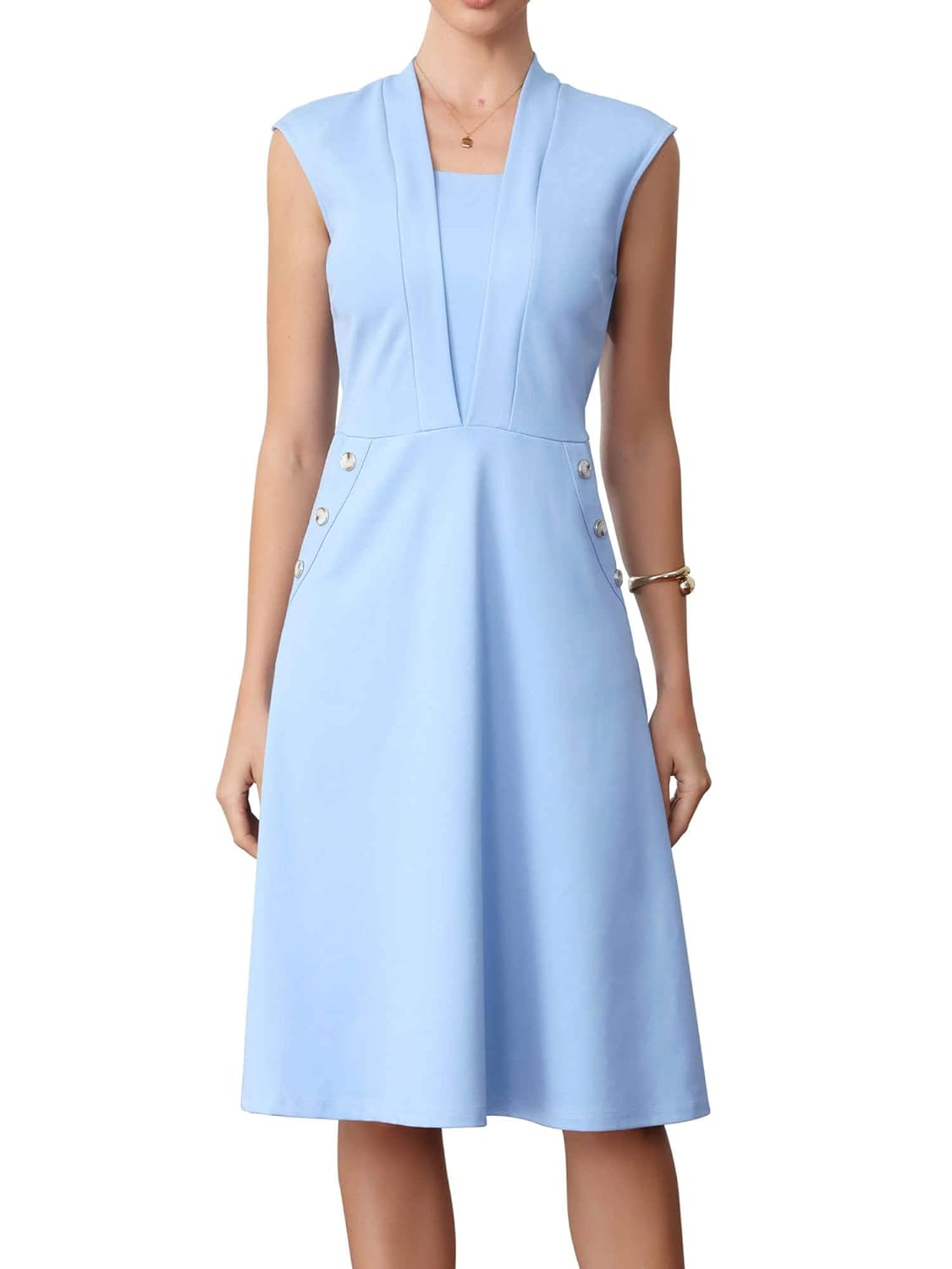 Allegra K 2026 Summer Dress for Women Midi Length Cap Sleeve Pockets Elegant Office Work Dresses