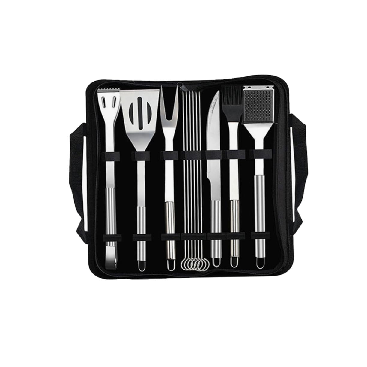 12 Stück Teiliges Edelstahl Bbq Grillbesteck Set mit Grillspachtel Zange Bürste und Tasche Praktisches Barbecue Werkzeugset für Camping Picknick und Grillfans