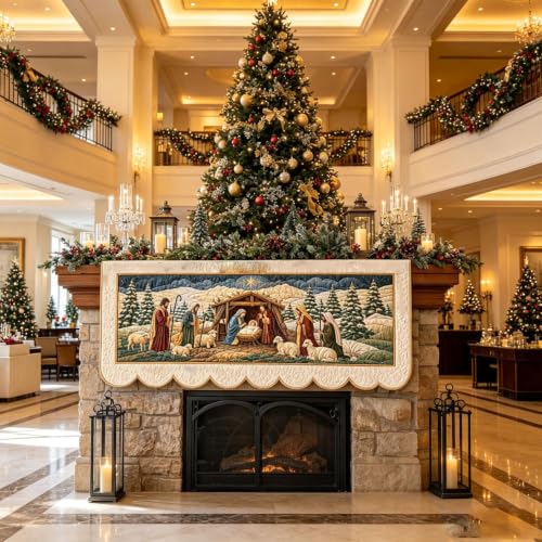 Nativity Scene Print Quilted Christmas Mantel Scarf, Fireplace Mantel Decor - image 3