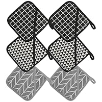 6 Stück Hitzebeständige Topflappen,17x17 cm Waschbar und Trocknergeeignet, Küchenzubehör zum Kochen für Heiße Töpfe Grau und Schwarz
