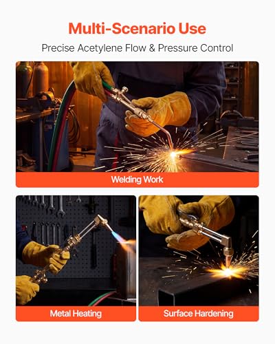 Image of VEVOR Oxygen Acetylene Torch Kit with Check Valves and 15 ft Twin Hose | for Gas Welding, Brazing and Metalworking, with 2 Welding Tips, 2 Regulators and Cylinder Holder for Portable Workshop Use