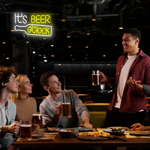 Image of Mutank It'S Beer O'Clock Neon Sign, Beer Neon Light USB Powered LED Dimmable, for Bar Game Room Nightclub Restaurant Beer Sign Men'S Cave Garage Court Decor(15.7 * 9.8 In)