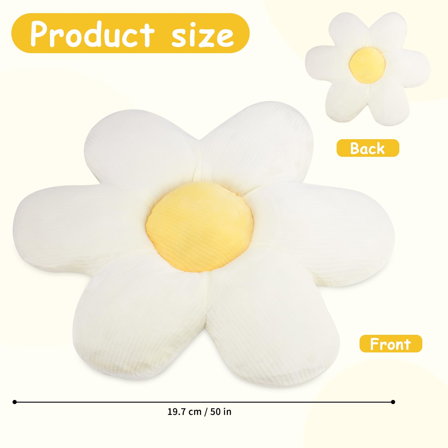 Cuscini di Fiori,Cuscini da Pavimento Fiore,Cuscino Decorativo Margherita per Cameretta Bambini per Camerette, divani, auto（bianco）