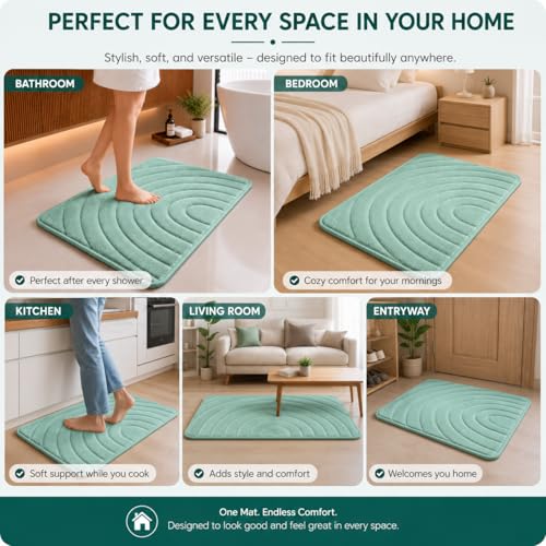 Image of Premium Memory Foam Bath Mat | 40x60cm Super Absorbent Velvet Bathroom Rug | Non-Slip Machine Washable Floor Mat (Mint Green)