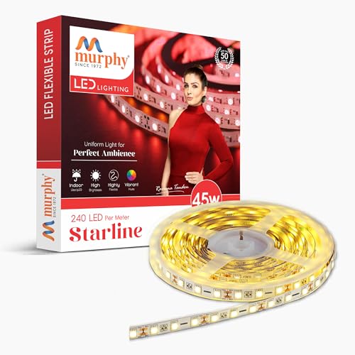 Image of Murphy 45W LED Strip Light 2835 High Lumen 5 Metre (240 LEDs /Mtr) Warm White - 12V DC 10A Driver Included | Cove /False Ceiling /Decor Light (Pack of 1, 1-Year Warranty)