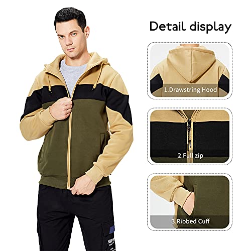 Lbl Leading The Better Life Mens Hoodie Sweatshirt Fashion Contrast Color Fleece Hoodies With Zipper Khaki Xl #TOP2