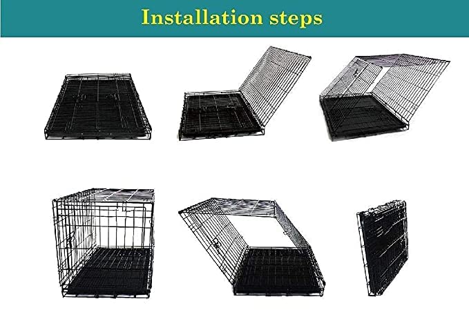 Image of Woofy Pet Cage Double Door Heavy Duty Folding Metal for Large Size Dogs and Adults - 36 Inch (Black Silver)