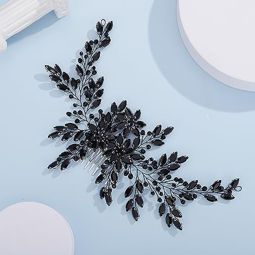 Peine grande negro con cuentas y cristales para boda miniatura 2