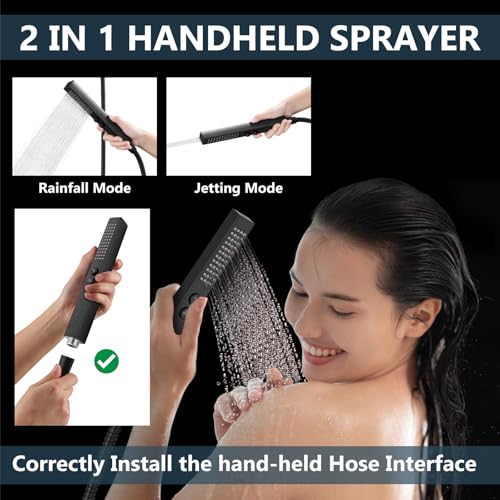 Image of Aolemi Ceiling Shower Faucet Set System Dual Head 16&6 Inch Matte Black
