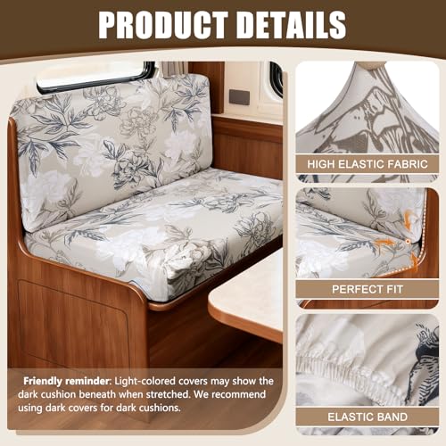 Image of SearchI RV Dinette Cushion Covers, Stretch Camper Cushion Slipcovers for Travel Trailer Couch RV Booth Seat, Replacement Camper Sofa Chair Protector (1 Backrest Cover & 1 Bench Cover, Flower Shadow)