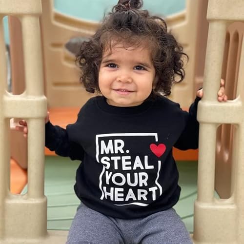 Goocheer Infant Toddler Baby Boy Girl Valentines Day Outfit Letter Heart Sweatshirt Long Sleeve T-Shirt Tops Spring Fall Clothes (Mr Steal Your Heart #Black, 12-18 Months) #TOP1