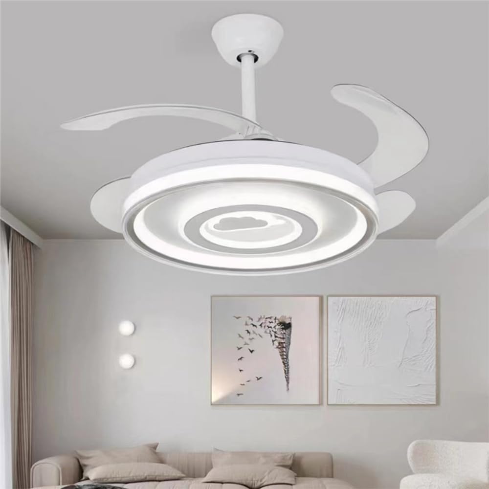 OUFULA Contemporary Stealth Fan Lamp LED Living Room Restaurant Bedroom Children's Room Ceiling Fan Light Remote Electric Fan Lights (Style 7)