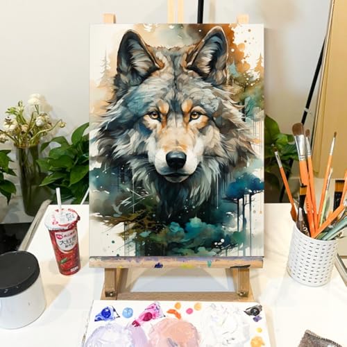 Peinture aquarelle par numéro avec 42 couleurs riches pour un loup réaliste