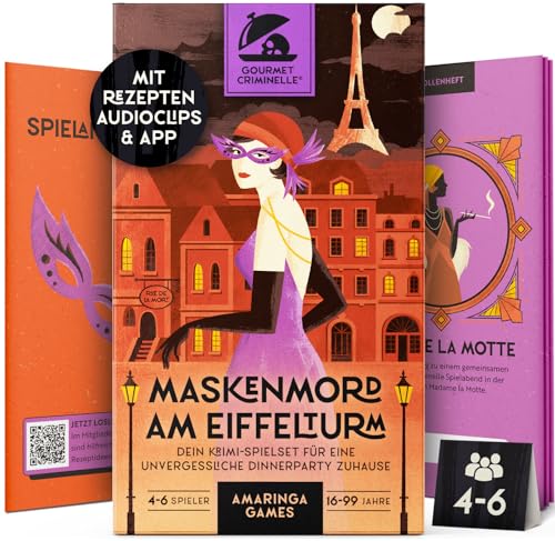 Gourmet Criminelle Krimidinner für zuhause I 4-6 Personen I Mysteriöser Mordfall Maskenmord am Eiffelturm für Deine Crime Dinner Party I Spannendes Krimi Dinner Spiel ab 16 Jahren I 4-6 Spieler