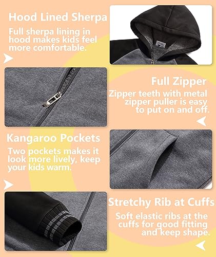 Image of V VALANCH Boys Hoodie Zip Up Fleece Lined Jacket Warm Sherpa Hooded Sweatshirts for Boys Girls 6-15 Years