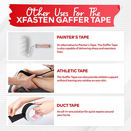 Xfasten Black Gaffers Tape 2 Inch X 30 Yards, No Residue Tape, Black Gaffer Tape Non-Reflective Matte Finish, Black Gaff Tape For Photography, Use Floor Tape For Electrical Cords #TOP6