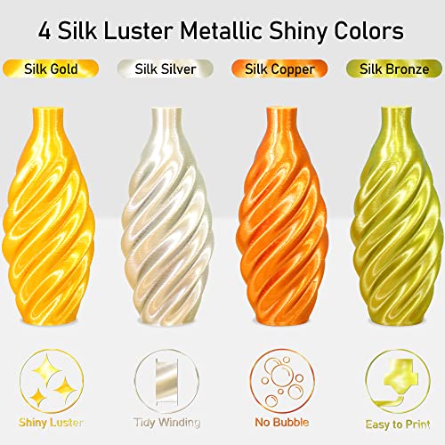 Image of 1.75mm Silk Shiny PLA 4 Metal Colors Bundle Pack: Shiny Metallic Gold /Silver /Copper /Bronze, Each Spool 250g, 4 Spools Packed, Total 1Kg 3D Printing Filament Material with Extra 3D Print Tool by MIKA3D