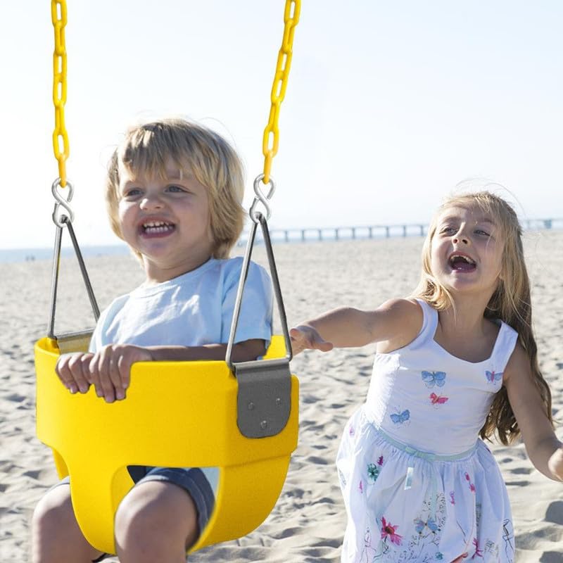 Image of Heavy-Duty High Back Full Bucket Toddler Swing Seat for Kids-Seat Only, Easy Install Fully Assembled, Yellow (Chain Not Included)
