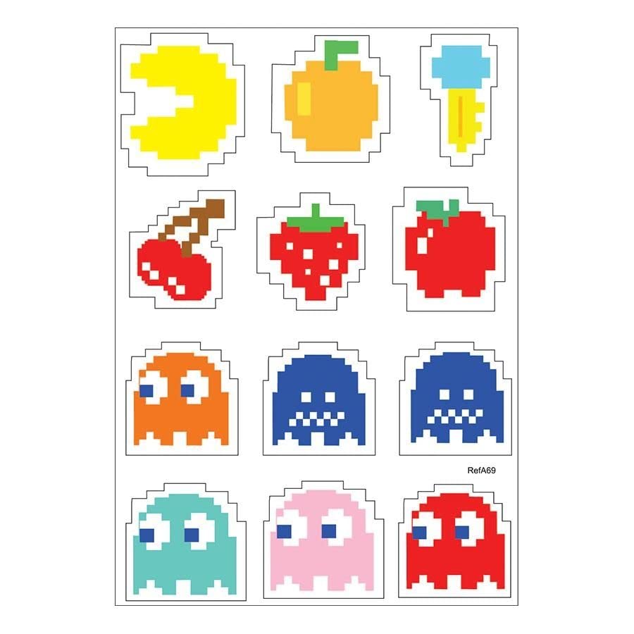 Planche A4 de stickers pacman autocollant adhésif scrapbooking - A69