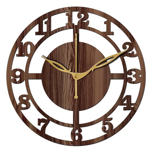 Image of SKYVILLA 12 Inch Wooden MDF Analog Wall Clock English Numerals | Silent Quartz Movement | Lightweight Without Glass Design for Home Living Room, Offices