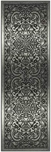 Maples Rugs Pelham Vintage Runner Rug Non Slip Washable Hallway Entry Carpet [Made in USA], 2 x 6, Grey Tonal