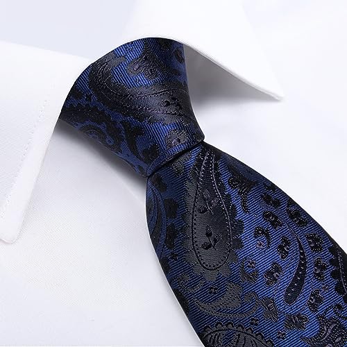 Image of DiBanGu Mens Paisley Tie Sets Silk Jacquard Woven Floral Necktie and Pocket Square Cufflinks Wedding Business Party