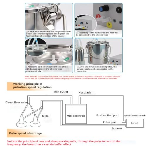 CNAOHGHN Kit de máquina de ordenha elétrica de vaca/cabra para ordenha elétrica portátil de ovelhas,