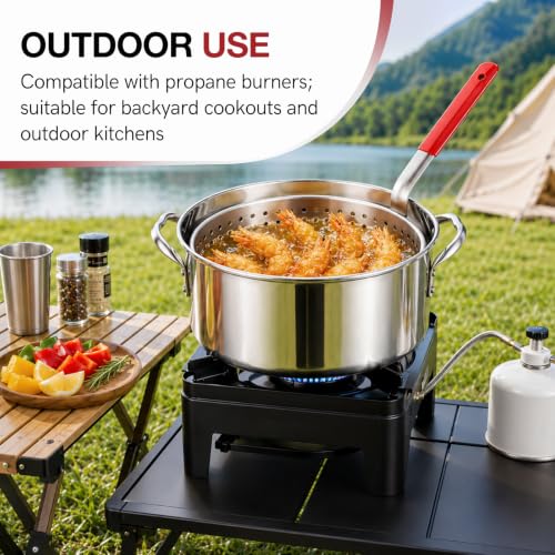 Image of 10 QT Stainless Steel Deep Fryer Pot with Basket Lid Tongs Thermometer