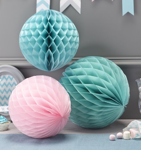 Ginger Ray Pink and Pastel Blue Honeycomb Balls Party Wedding Decoration, 3 Pack