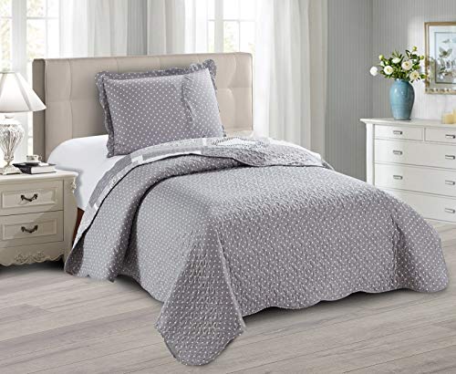 Brilliant Sunshine Grey Heart Love Patchwork, 2-Piece Quilt Set With 1 Sham, Reversible Bedspread, Soft Lightweight Coverlet, All-Season, Twin, Grey #TOP1
